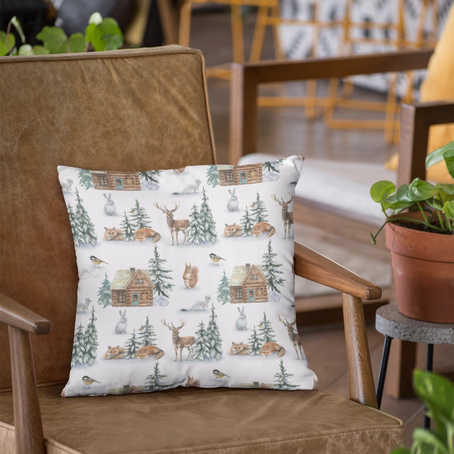 Christmas Decor of Grid House in Nature Throw Pillow Cushion