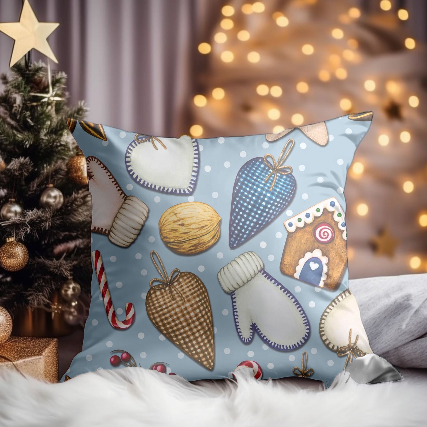 Festive Elegance: Christmas Ornament Pattern Throw Pillow | Homeezone