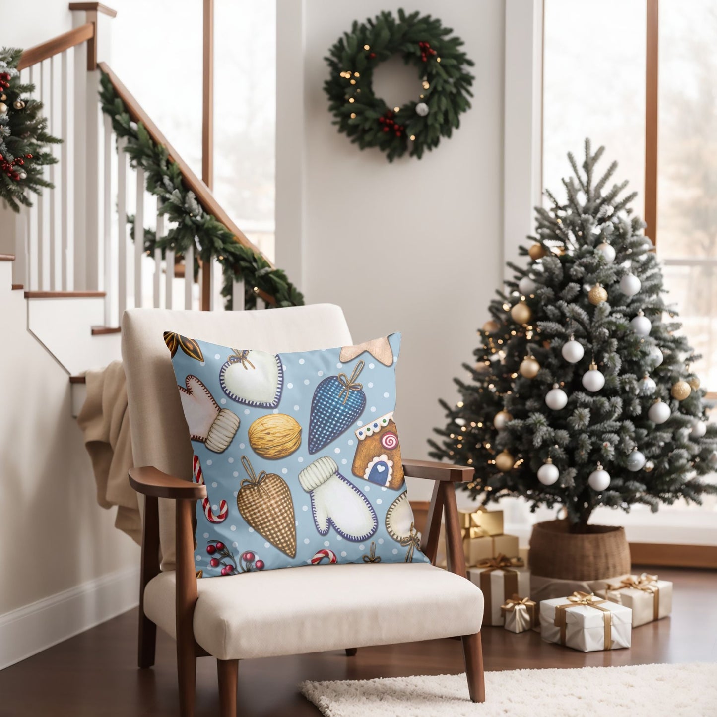 Festive Elegance: Christmas Ornament Pattern Throw Pillow | Homeezone