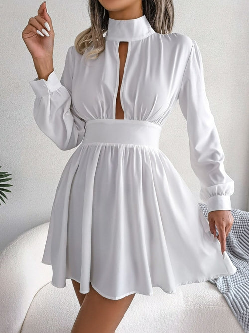 Chic Cutout Turtleneck Mini Dress - A-Line, Long Sleeve, Keyhole Neckline - Casual Elegance for Women