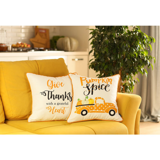 Set of 2 18inches Thanksgiving Pumpkin Spice Square Throw Pillow Cover
