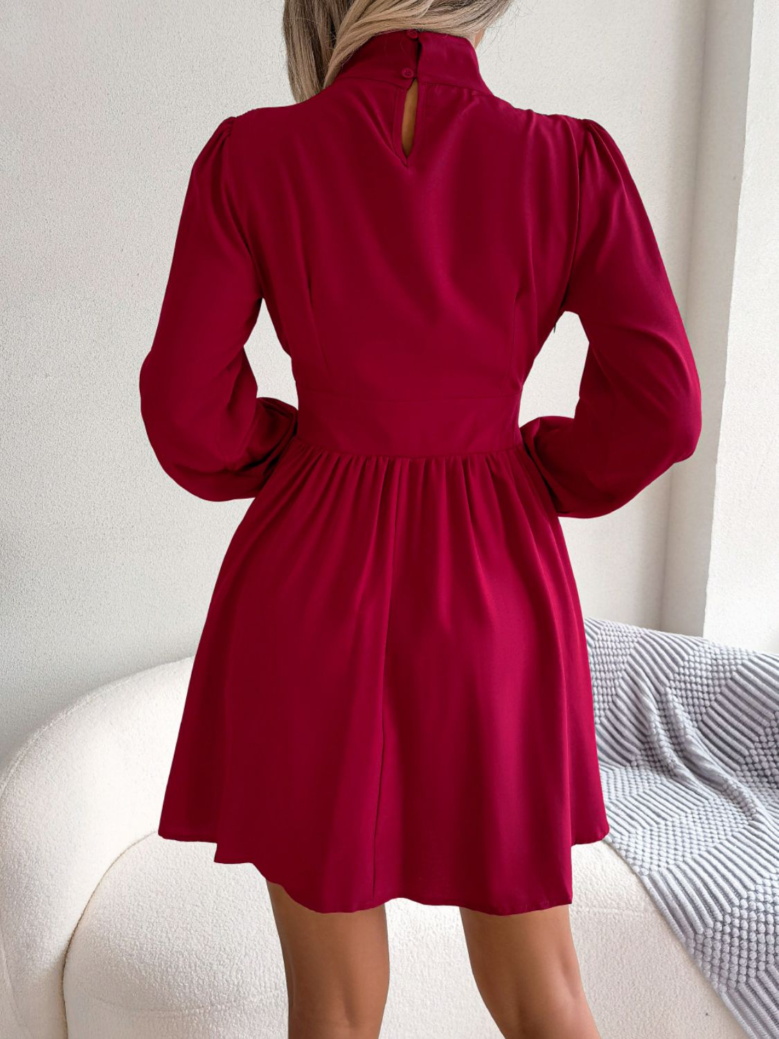 Chic Cutout Turtleneck Mini Dress - A-Line, Long Sleeve, Keyhole Neckline - Casual Elegance for Women