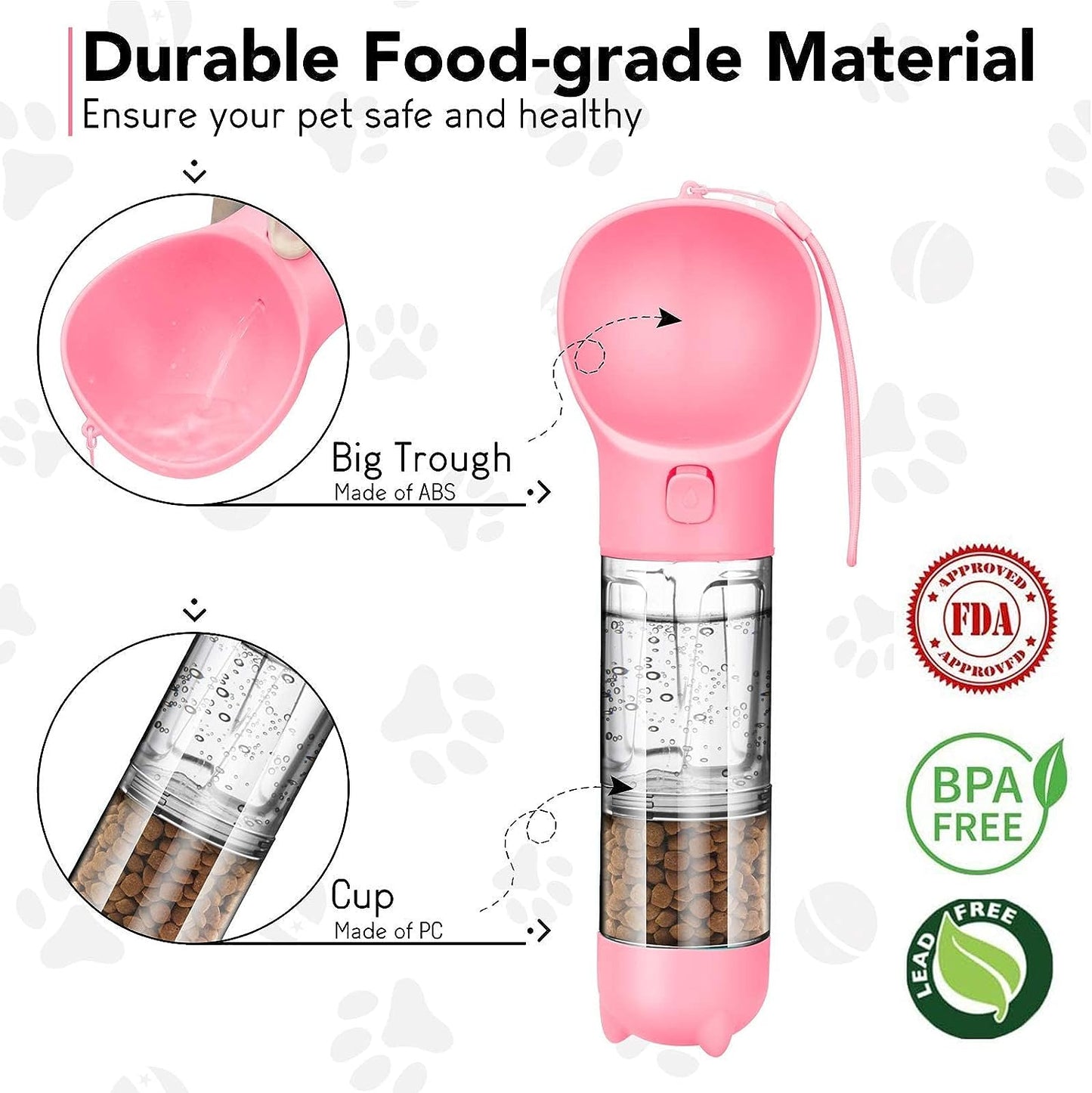 TravelPaws Pink: Leak-Proof Water Dispenser & Feeder | Lightweight & Stylish | Perfect for Dogs, Cats, and More! 🐾💧