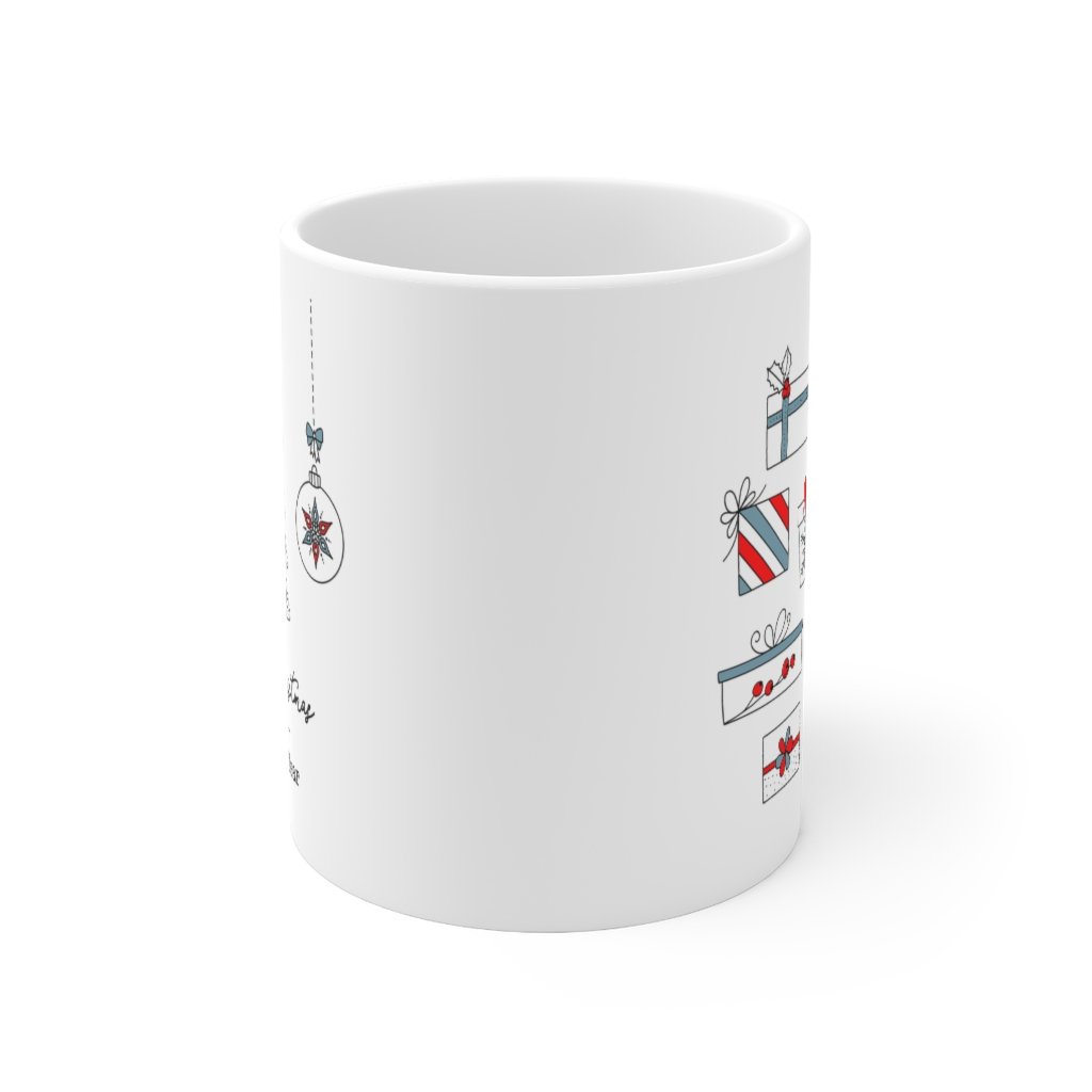 Festive Warmth: Merry Christmas Mug with Cozy Stockings and Presents