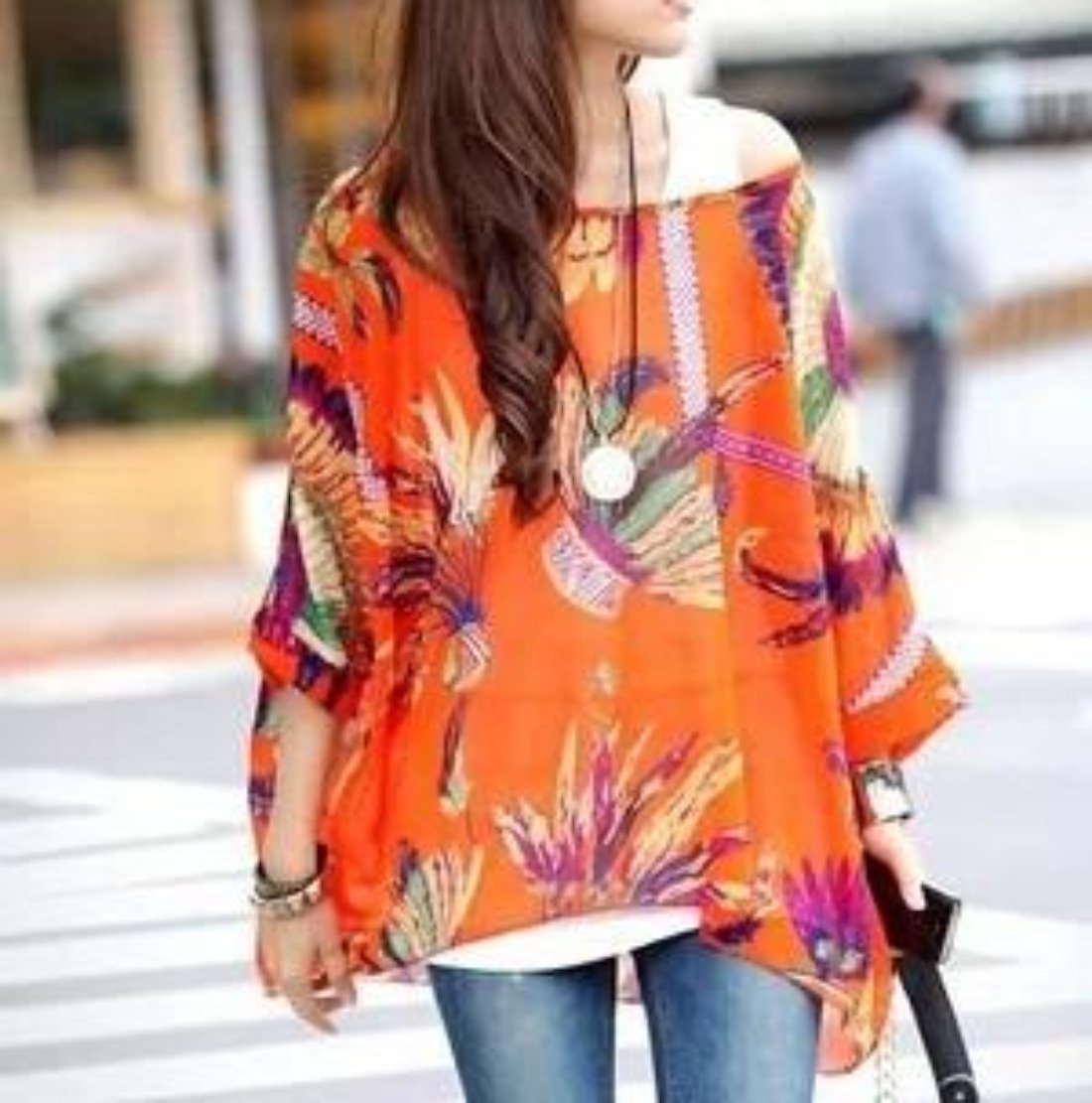 Women's Chiffon Tunic Top with Lush Tropical Print
