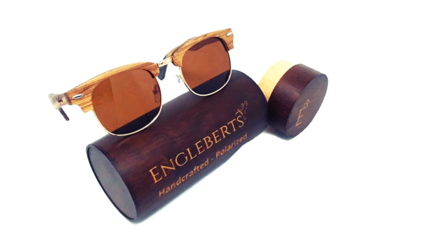 Engleberts Real Ebony and ZebraWood Sunglasses with Bamboo Case
