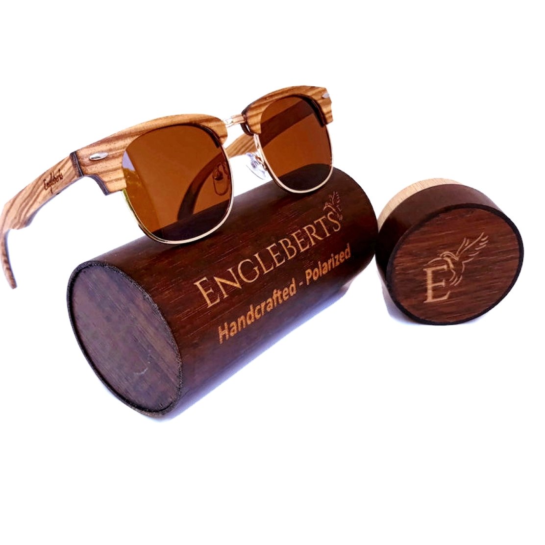 Engleberts Real Ebony and ZebraWood Sunglasses with Bamboo Case