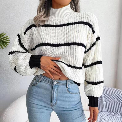 Vintage Striped Sweater Long Sleeve Casual Knitted Pullover Jumper