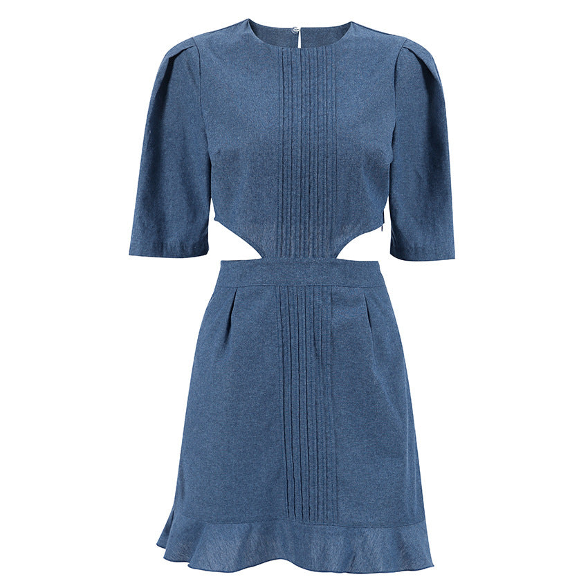 2023 Chic Elegance: Women's Waist Cut-Out Mini Denim Dress - Vintage & Casual Style