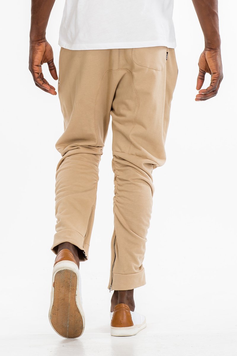 Gathered Beige Bomber Pants