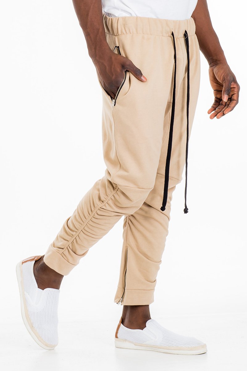 Gathered Beige Bomber Pants