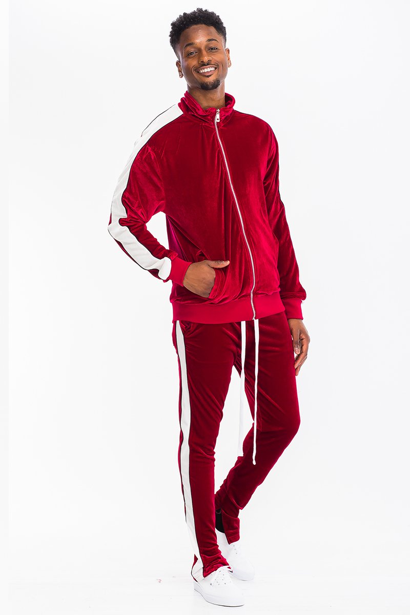 Men's Red Velour Track Set