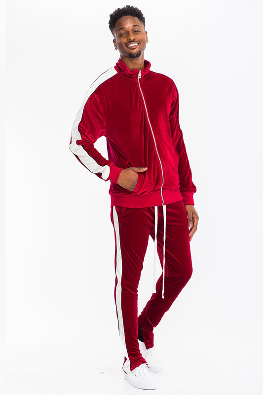 Men's Red Velour Track Set