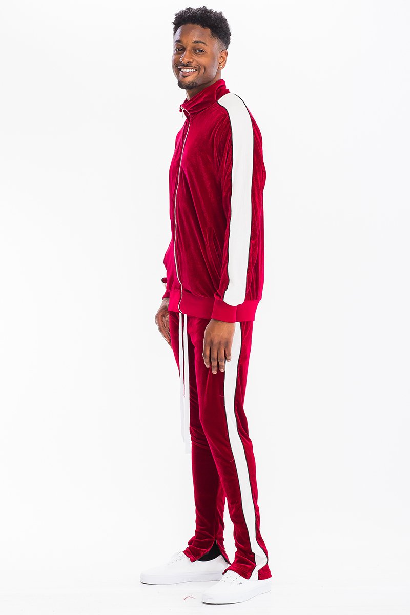 Men's Red Velour Track Set