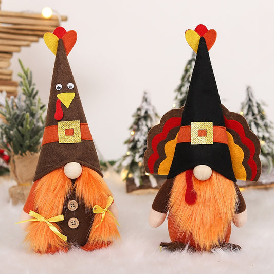 Thanksgiving Gnome Sweethearts | Handmade Scandinavian Mr. & Mrs. Turkey Gnomes | Adorable Fall Season Plush Decor
