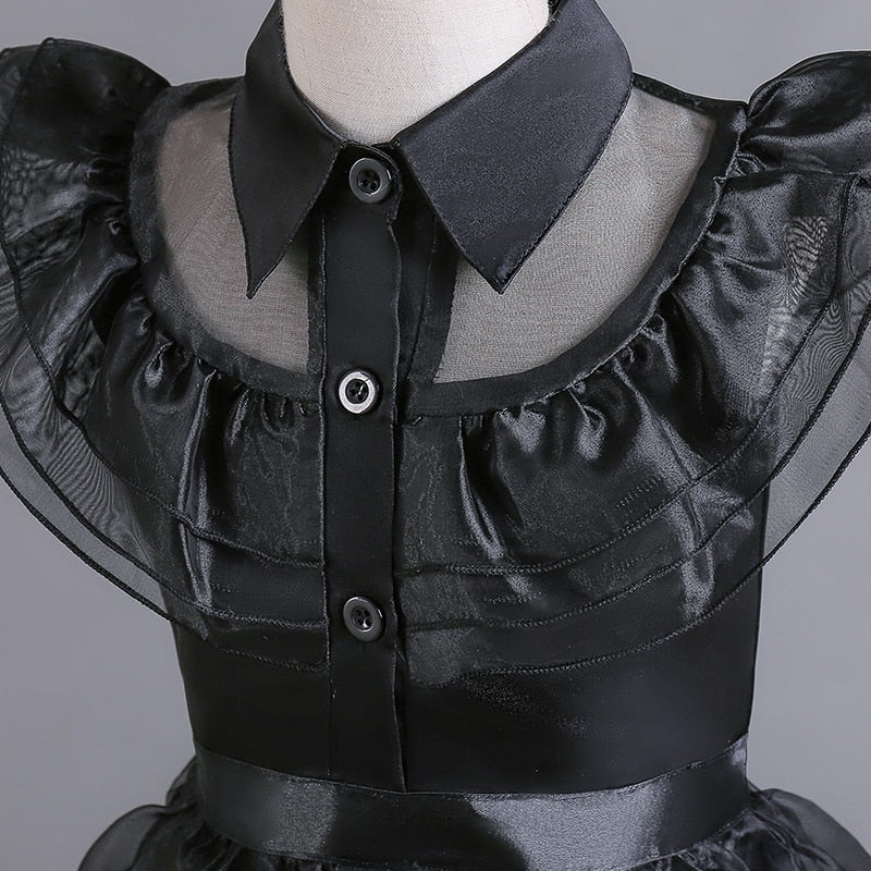 Wednesday Addams Iconic Halloween Costume Cosplay for Girls| Wednesday Mesh Dress | Halloween Costume for Girls 4-12Yrs