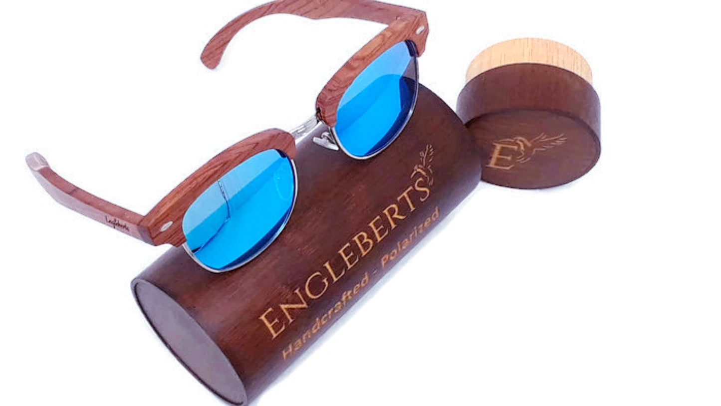 Engelberts Real Brazilian Pear Wood Sunglasses With Ice Blue Lenses