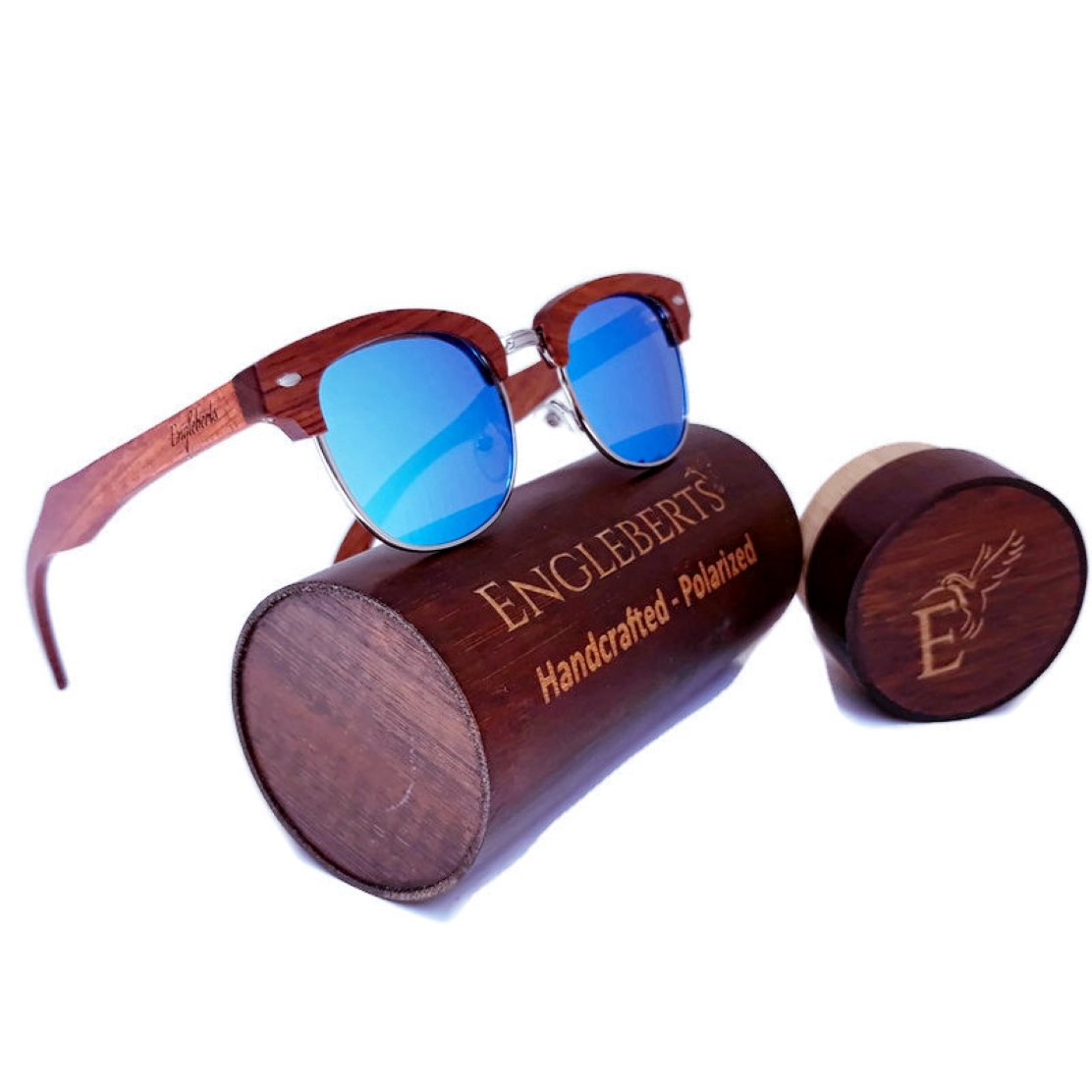 Engelberts Real Brazilian Pear Wood Sunglasses With Ice Blue Lenses