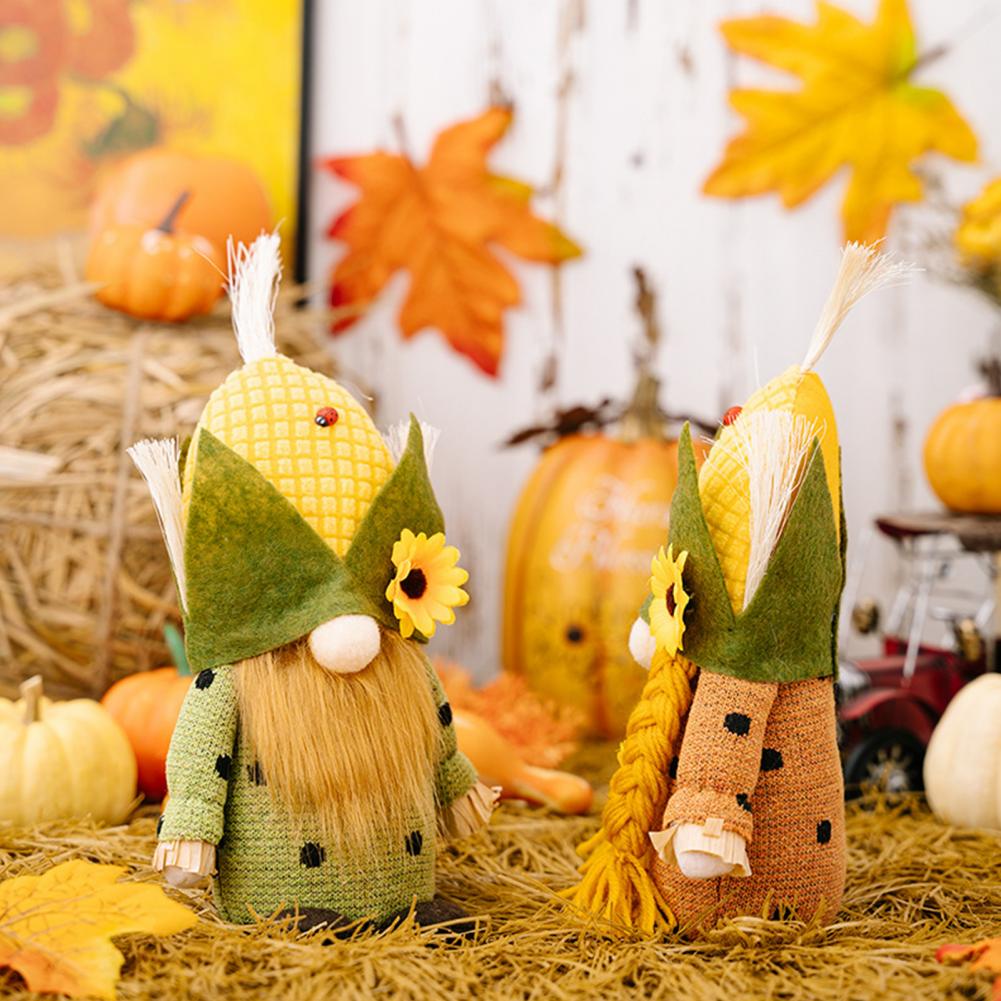 Harvest Gnome Sweethearts | Handmade Corn Husk Mr. & Mrs. Gnomes | Whimsical Autumnal Plush Decor