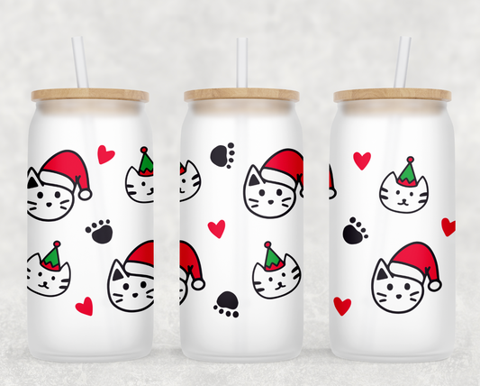 Christmas Cats Glass Can Tumbler