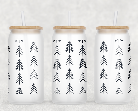 16 oz Boho Christmas Glass Can Tumbler with Bamboo Lid