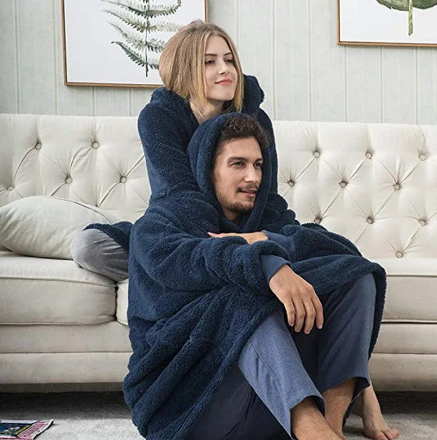Oversized Hooded Sweater Blanket for Him & Her: Ultimate Winter Comfort | Stay Warm in Style with Oversized Fleece, Sleeves, and a Snuggly Large Pocket | Embrace Winter Comfort with Your Perfect TV Hoodie Robe!