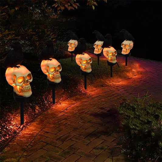 Haunting Halloween Solar Lights - Skull Head, Crow, and Creepy Atmosphere | Outdoor Waterproof Garden Decor for a Spine-Chilling Halloween Party