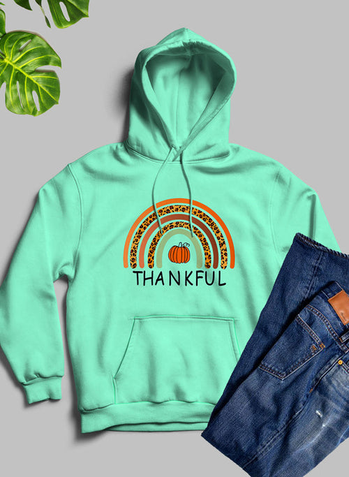 'Thankful' Thanksgiving Pumpkin Fall-Color Rainbow Comfort Hoodie
