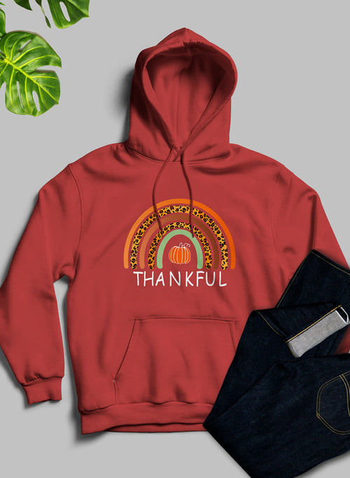 'Thankful' Thanksgiving Pumpkin Fall-Color Rainbow Comfort Hoodie