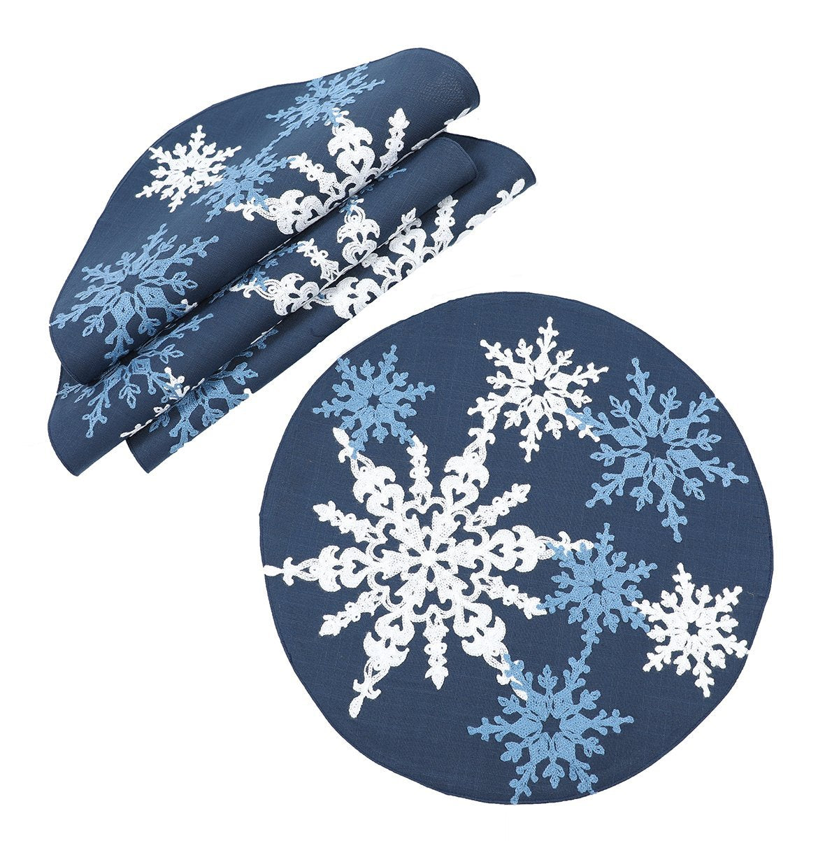 Magical Snowflakes Crewel Embroidered Christmas Placemats