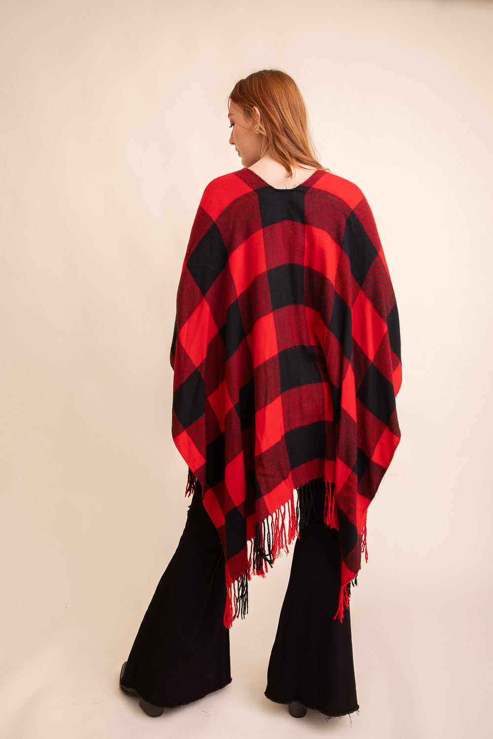Classic Buffalo Check Tassel Poncho