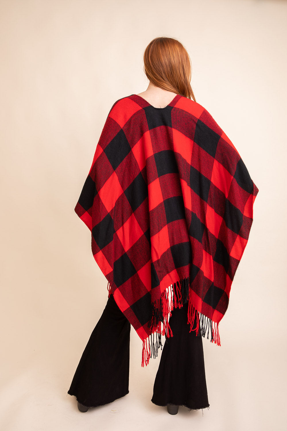 Classic Buffalo Check Tassel Poncho