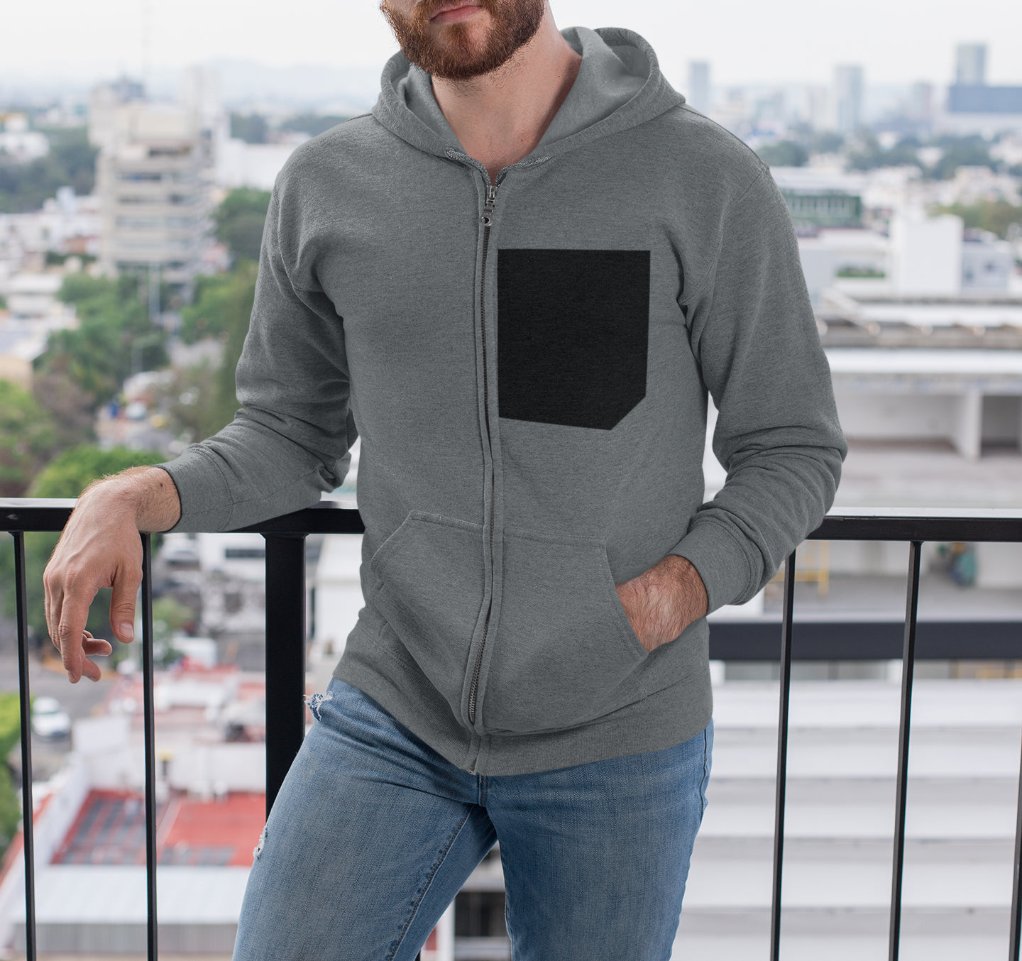 Metro Sleek Men's Faux Pocket Heavy Blend Zip Hoodie in Black