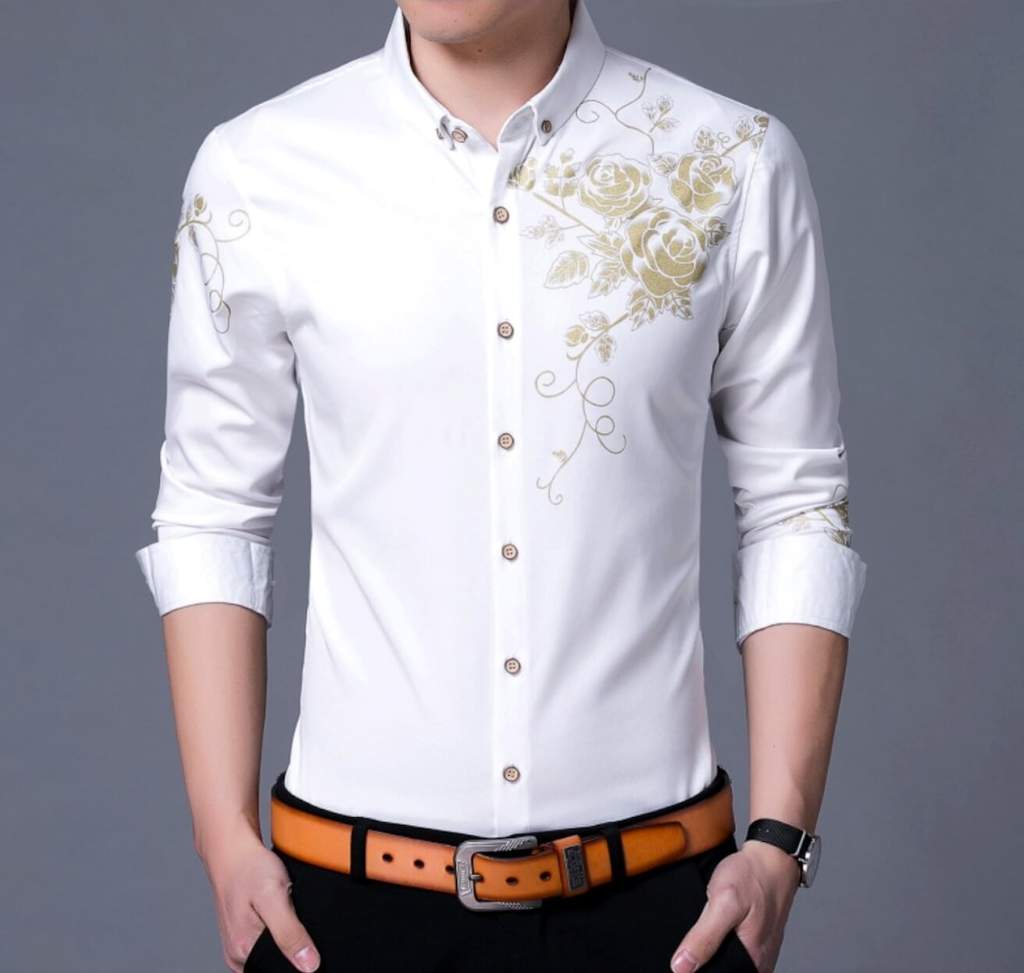Men's Slim Fit Long Sleeve Floral Shirt