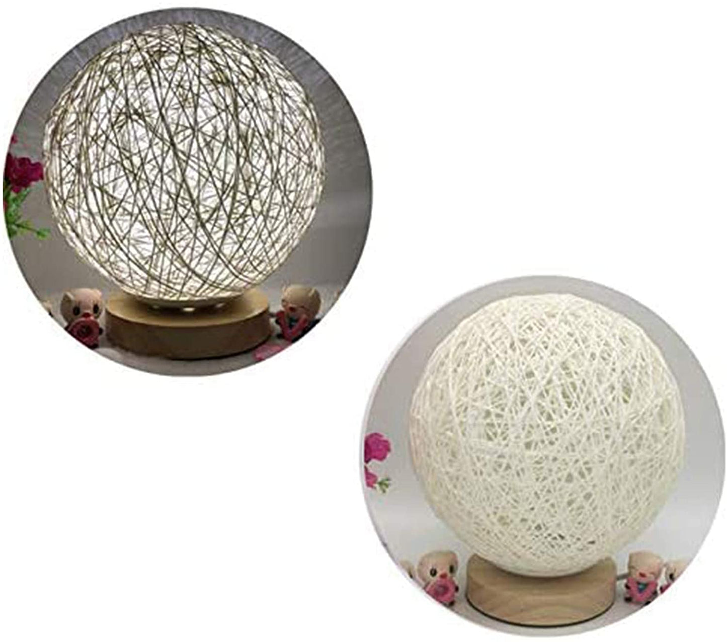 Wood Table Lamp Wood Decorative Bedside Yarn Ball Lamp USB Charger
