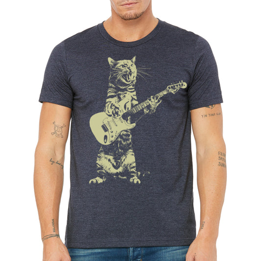 Feline Groove: Men's Graphic Tee with Cat Guitarist Print
