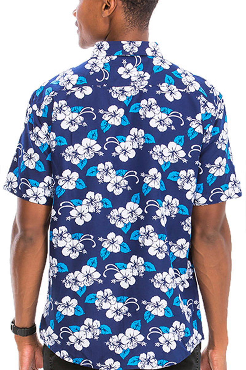 Aloha Spirit Men's Blue Hawaiian Button-Down Shirt with Unique Prints