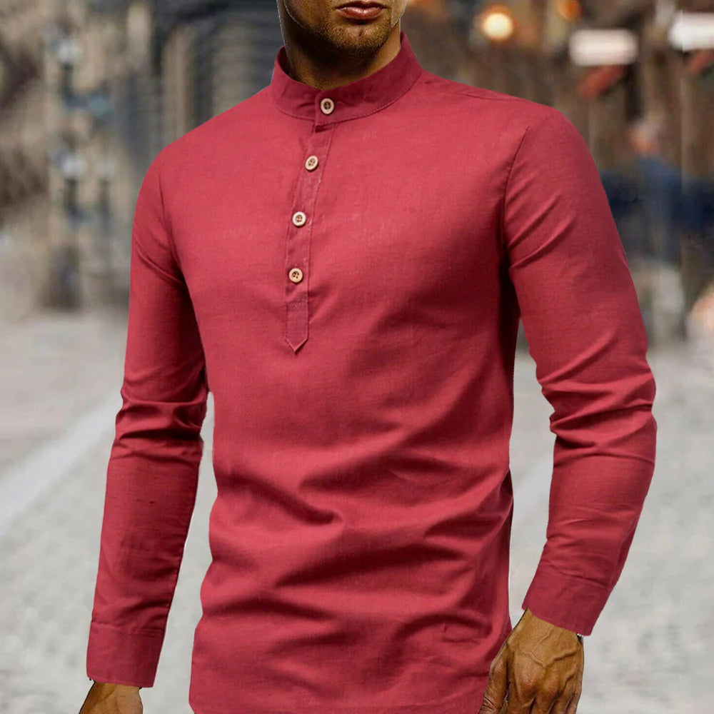 Effortless Elegance: Men's Stand Collar Linen Shirt