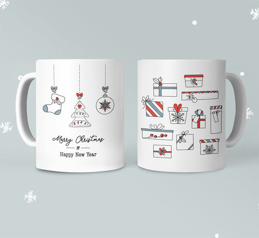 Festive Warmth: Merry Christmas Mug with Cozy Stockings and Presents