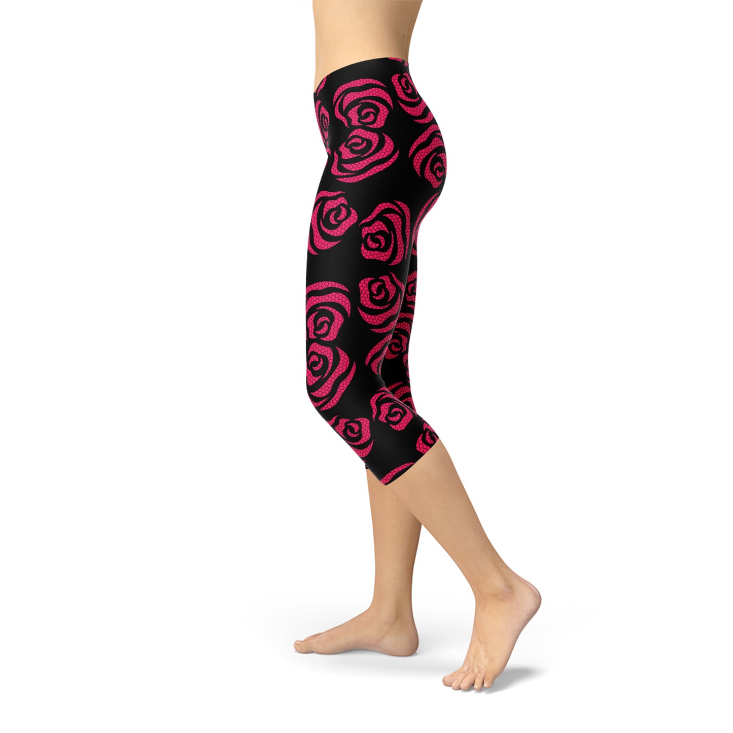 Blooming Elegance: Red Roses Capri Leggings for Women