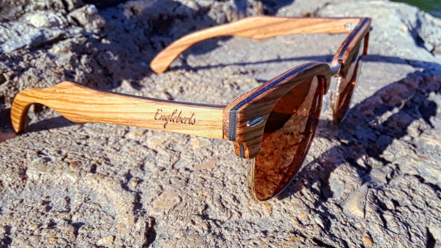 Engleberts Real Ebony and ZebraWood Sunglasses with Bamboo Case