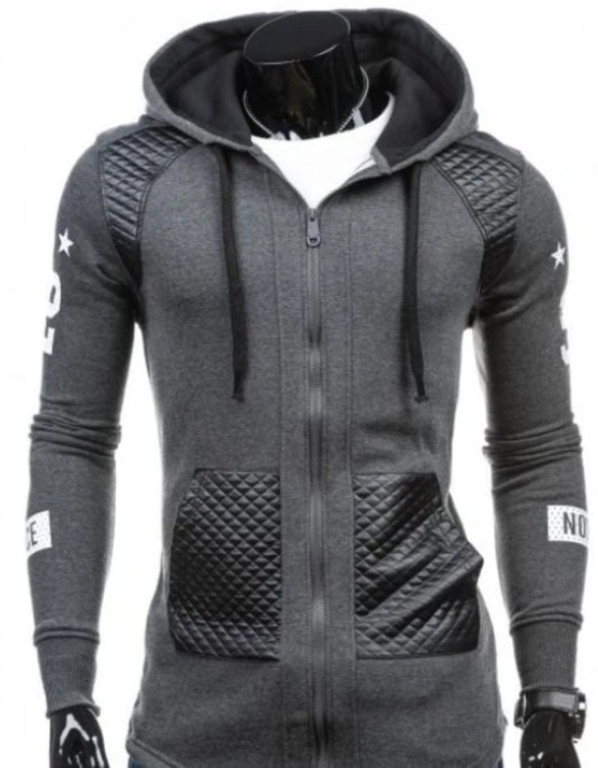 Sleek Urban Edge Men's Biker Hoodie - Modern Streetwear Essential