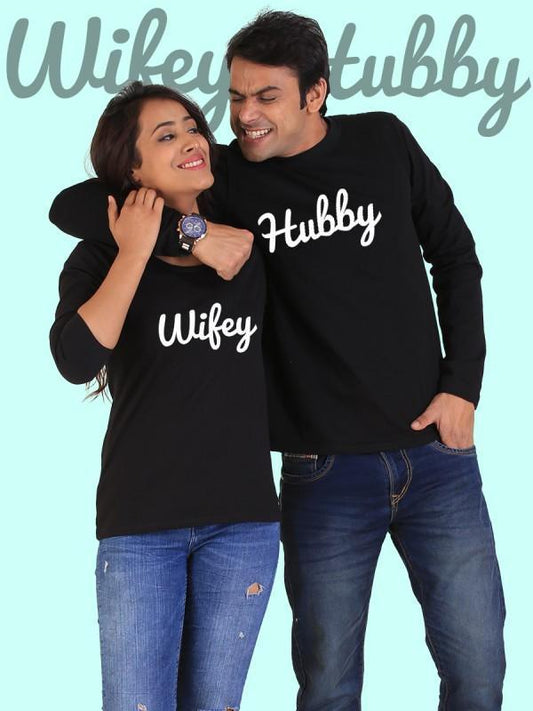 Love Bond 'Hubby & Wifey' Full Sleeve Black Couple Tees