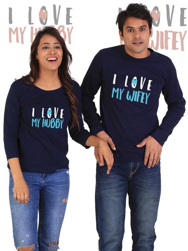 Nautical Love 'Hubby & Wifey' Full-Sleeve Couples Tee - Navy
