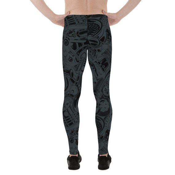Men's Performance Leggings - Black Leggings with Auto Parts Design