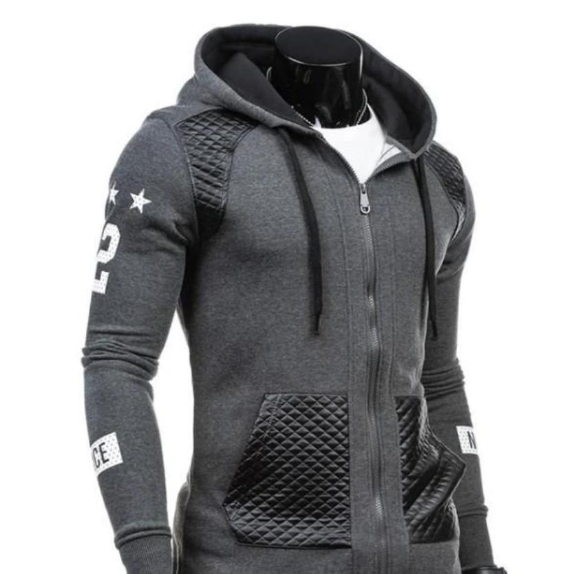 Sleek Urban Edge Men's Biker Hoodie - Modern Streetwear Essential