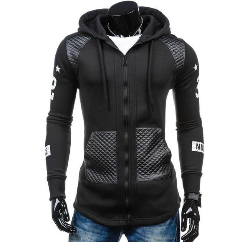 Sleek Urban Edge Men's Biker Hoodie - Modern Streetwear Essential