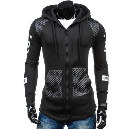 Sleek Urban Edge Men's Biker Hoodie - Modern Streetwear Essential