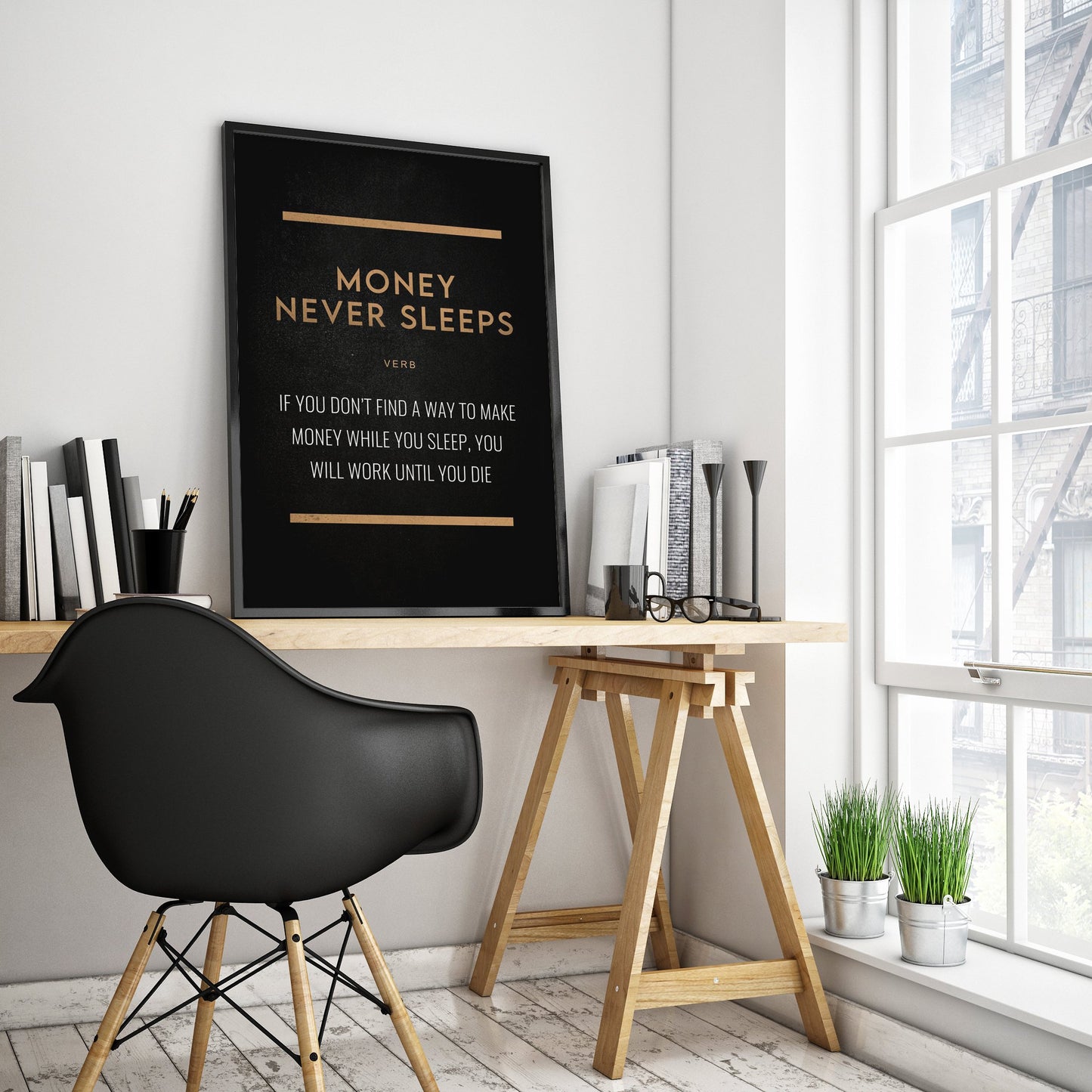 "MONEY NEVER SLEEPS" Motivational Poster