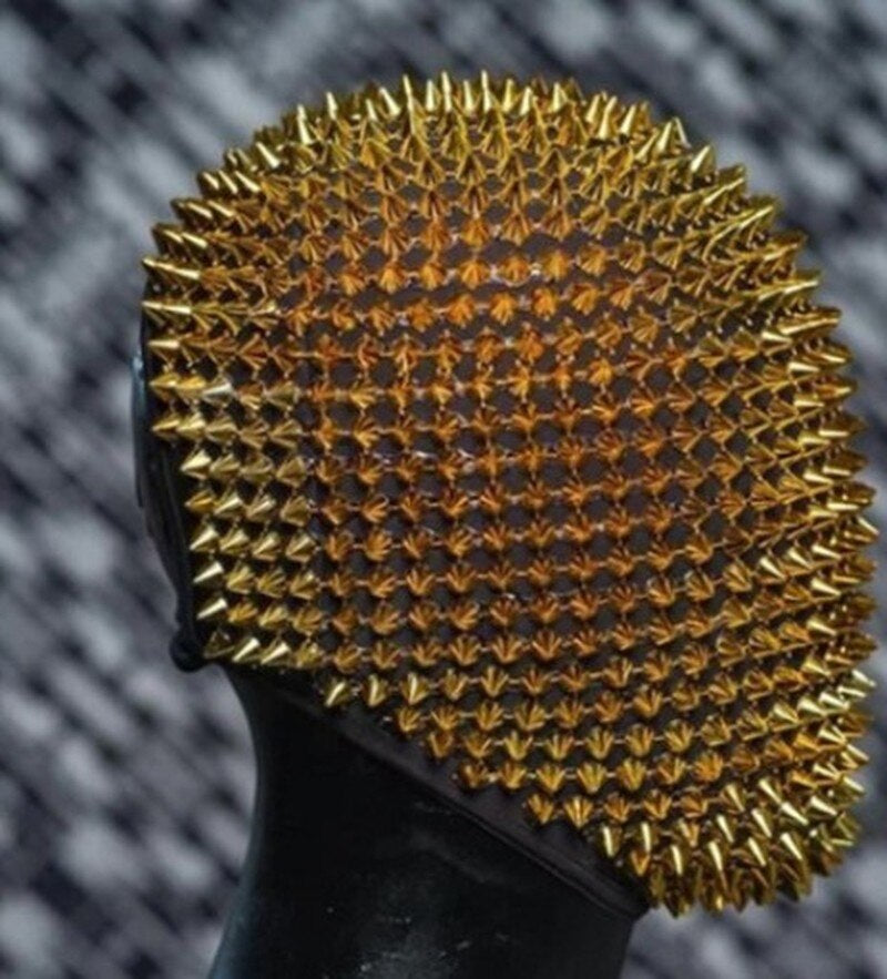 Golden Full Mask | Party Cosplay Helmet | Nightclub Rivet Headgear GOLD/SILVER Latex Mask